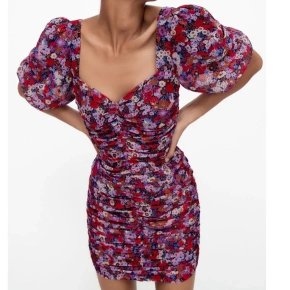 ZARA Multicolor Floral Mini Dress - Picture 4 of 16